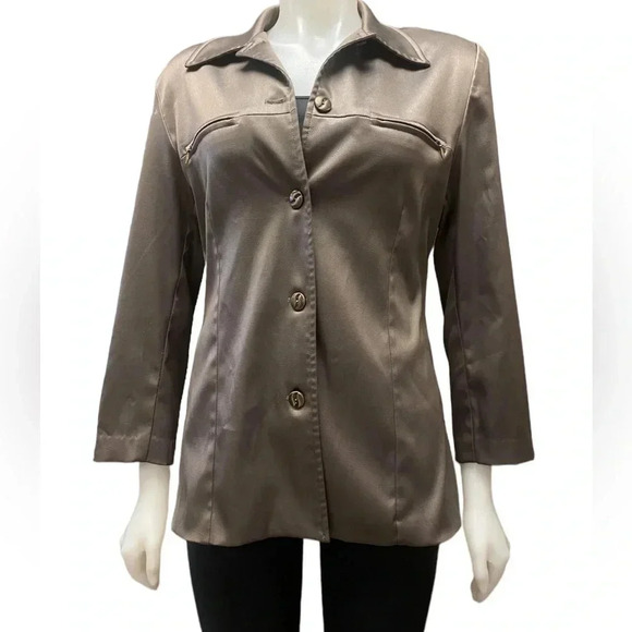 Moda Vero Shiny Olive 3/4  Sleeve Blazer Jacket Size 9/10 - Picture 3 of 12